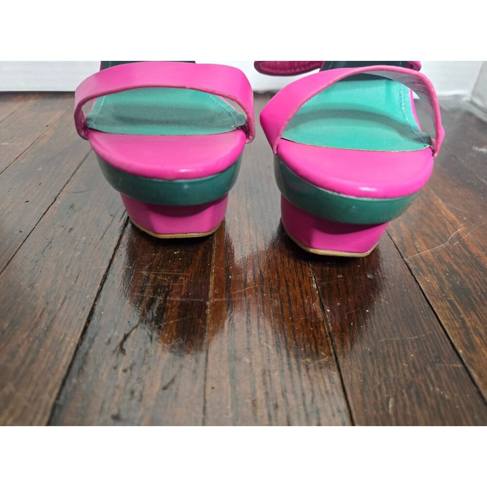 Pink & Teal Platform Heel Slide Sandals - Picture 4 of 9